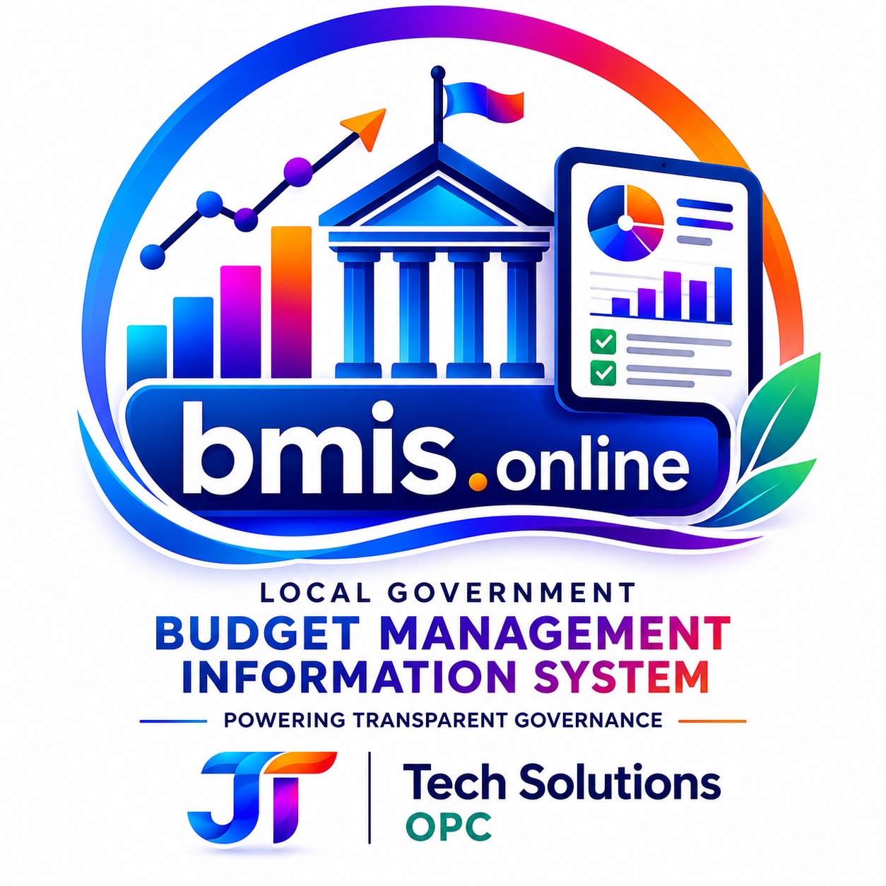 BMIS.Online logo: Local Government Budget Management Information System, powered by JT Tech Solutions OPC